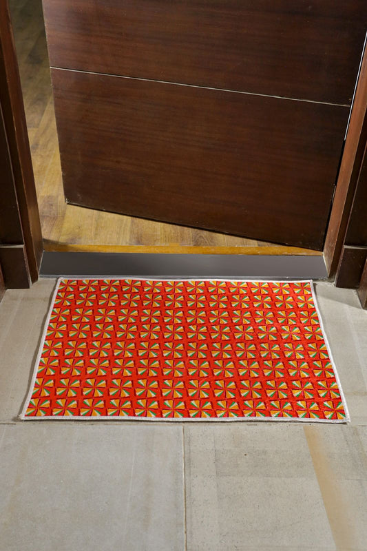 Pinwheel Geometric Red Mat